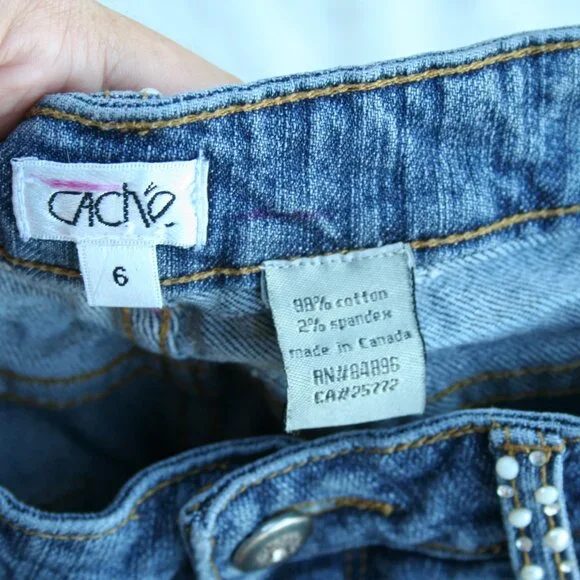 💎Cache Sz 6 Denim Jewel Pockets Ladies Blue Jeans Bling pants Flare - Picture 15 of 15